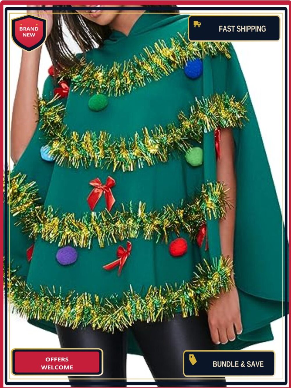 Christmas Tree Poncho Hooded Cape Cosplay Party Costume